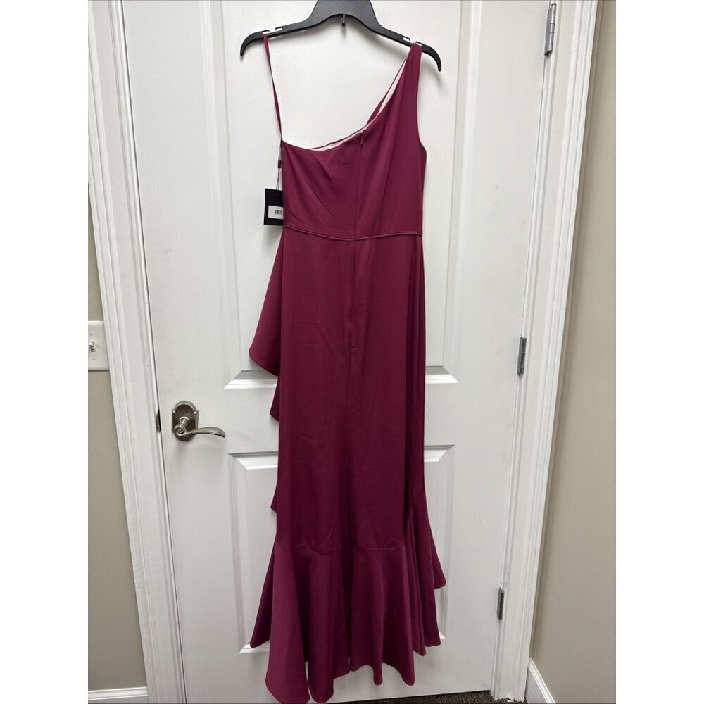 Mac Duggal Size 2 Berry 49089 One Shoulder Side Slit Ruffle Gown Dress  $358 New - Picture 9 of 12